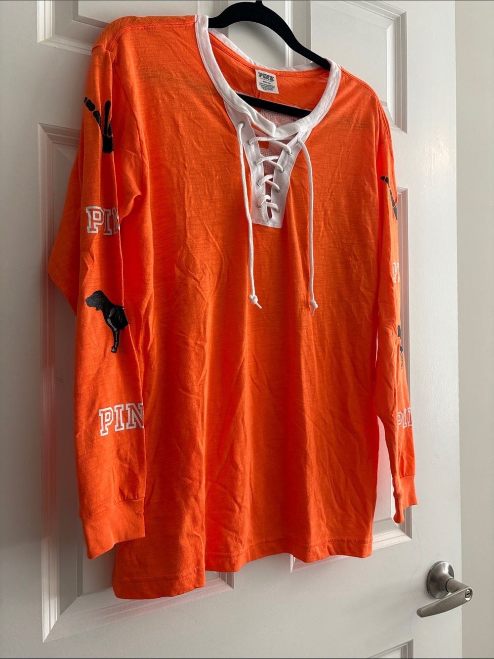 PINK Victoria's Secret Bright Orange Lace-Up Long Sleeve Tee